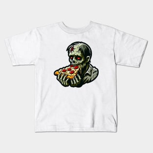 zombie eat pizza Kids T-Shirt